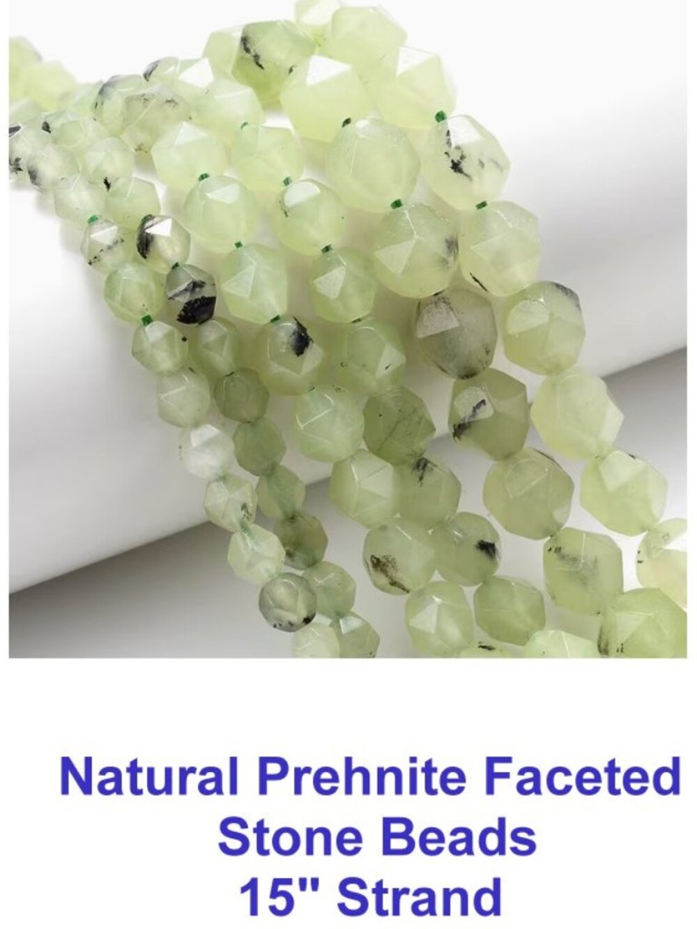 Natural Prehnite Faceted  Stone Beads 15" Strand